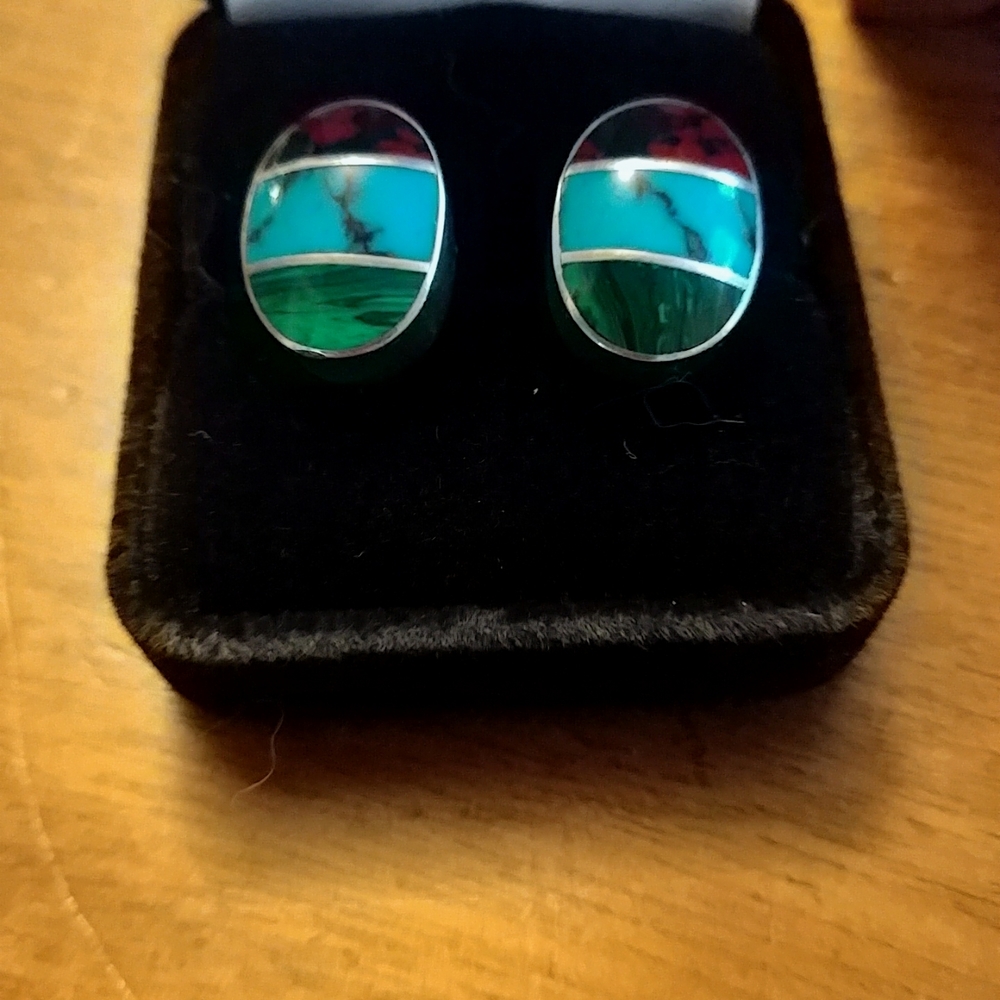 Silver 925 Mexican silver and inlay earrings